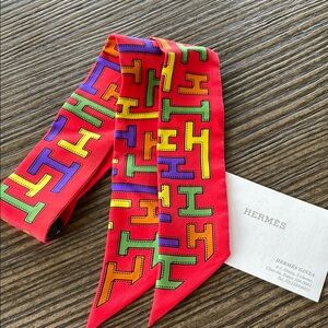 Hermes H With Carriage Multicolor Twilly With Original box